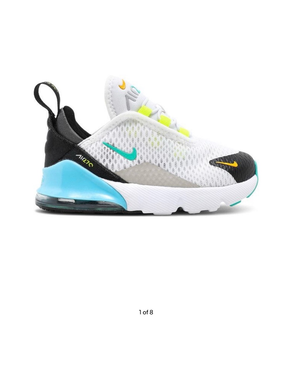 Nike Kids Air Max 270 Slip-On Sneaker - White, Black, Turquoise, Yellow